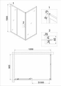 Душевое ограждение Niagara NG-82-12AB-A90B (120*90*190) прямоугольник;дверь раздвижная;2 места