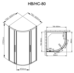 Душевое ограждение Deto  HB 80 Black