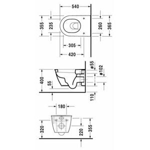 Чаша унитаза подвесная DURAVIT Darling New 254509-WG с горизонтальным выпуском