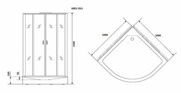 Душевая кабина Niagara NG-6002-01G (1000х1000х2100) низкий поддон(16 см) стекло ПРОЗРАЧНОЕ;4 места