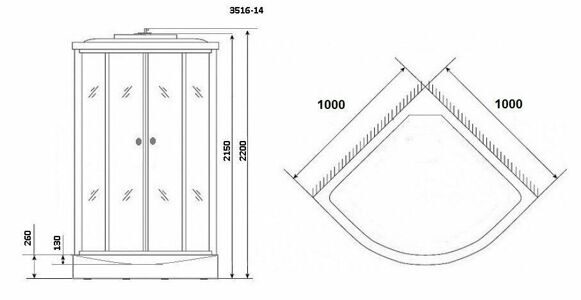 Душевая кабина Niagara NG-3516-14 (1000х1000х2150) низкий поддон(26см) стекло ТОНИРОВАННОЕ 4 места