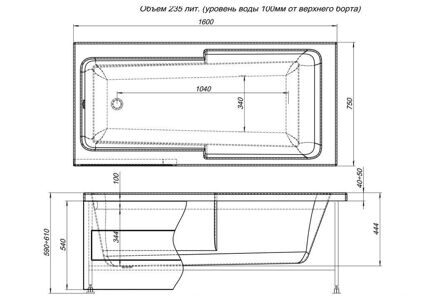 Акриловая ванна Aquanet Taurus 160x75