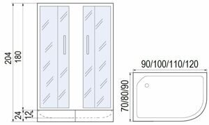 Душевое ограждение Мономах ДУ 100/70/180 МЗ L/R 1000*700*1800 асимметричное