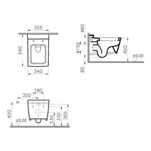 Чаша унитаза подвесная VitrA T4 4464B003-0075 с горизонтальным выпуском