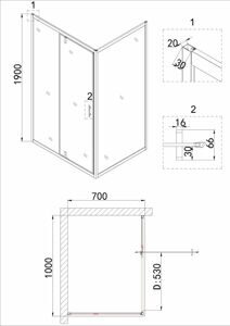 Душевое ограждение Niagara NG-43-10AG-A70G (100*70*190) прямоугольник;дверь распашная;2 места