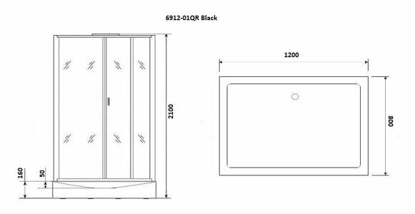 Душевая кабина Niagara NG-6912-01QR BLACK (1200х800х2100) низкий поддон (16 см) стекло ТОНИРОВАННОЕ;4 места