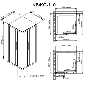 Душевое ограждение Deto  KB 100-110 Black