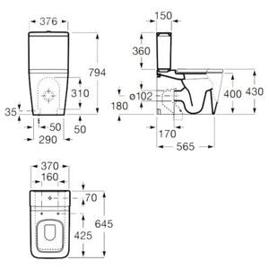 Чаша унитаза напольная Roca Inspira A342537000 с горизонтальным выпуском