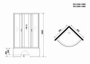 Душевая кабина Niagara NG-2308-14BK (900х900х2000) высокий поддон(40см) стекло МАТОВОЕ 4 места