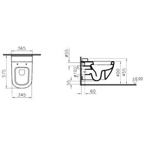 Чаша унитаза подвесная VitrA D-Light 5910B003-1086 с горизонтальным выпуском