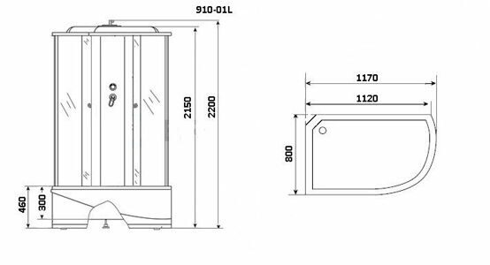 Душевая кабина Niagara NG-910-01L (1200х800х2200) высокий поддон(46см) стекло ТОНИРОВАННОЕ 4 места