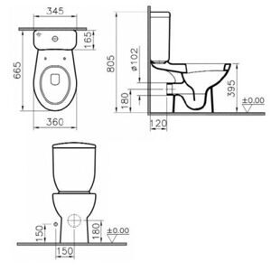 Унитаз с бачком напольный VitrA Arkitekt 9706B003-7200 с горизонтальным выпуском