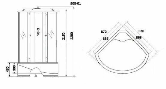 Душевая кабина Niagara NG-908-01 (900х900х2200) высокий поддон(46см) стекло ТОНИРОВАННОЕ 4 места