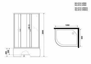 Душевая кабина Niagara NG-2310-14RBKG (1200х800х2000) высокий поддон(40см) стекло МАТОВОЕ 4 места