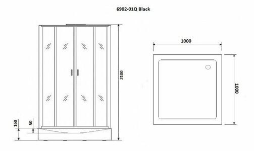 Душевая кабина Niagara NG-6902-01Q BLACK (1000х1000х2100) низкий поддон(16 см) стекло ТОНИРОВАННОЕ;4 места