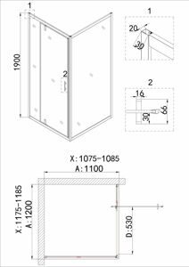 Душевое ограждение Niagara NG-43-12AG-A110G (120*110*190) прямоугольник;дверь распашная;2 места