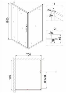 Душевое ограждение Niagara NG-43-9AG-A70G (90*70*190) прямоугольник;дверь распашная;2 места