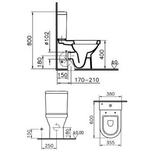 Унитаз с бачком напольный VitrA S50 9798B003-7200 с горизонтальным выпуском