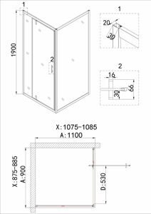 Душевое ограждение Niagara NG-43-9AG-A110G (90*110*190) прямоугольник;дверь распашная;2 места