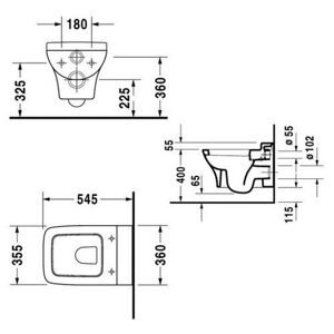 Чаша унитаза подвесная DURAVIT PuraVida 221909-WG с горизонтальным выпуском