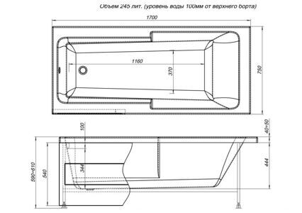 Акриловая ванна Aquanet Taurus 170x75