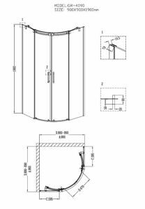 Душевое ограждение Grossman GR-4090 (90*90*190) полукруг;двери раздвижные 2 места
